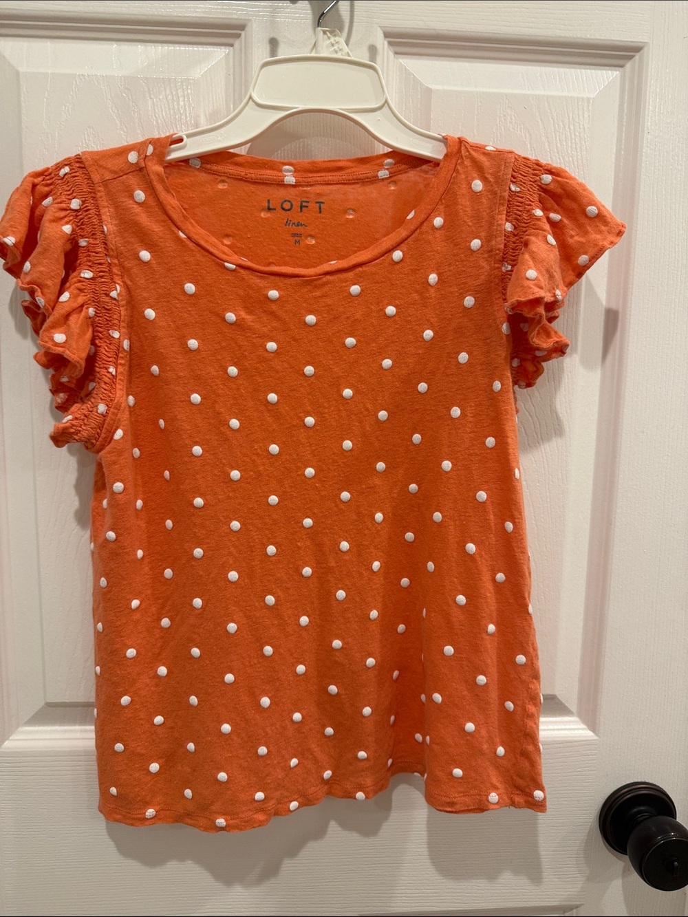Girls LOFT Orange Polka Dot Ruffle Sleeve Tee
